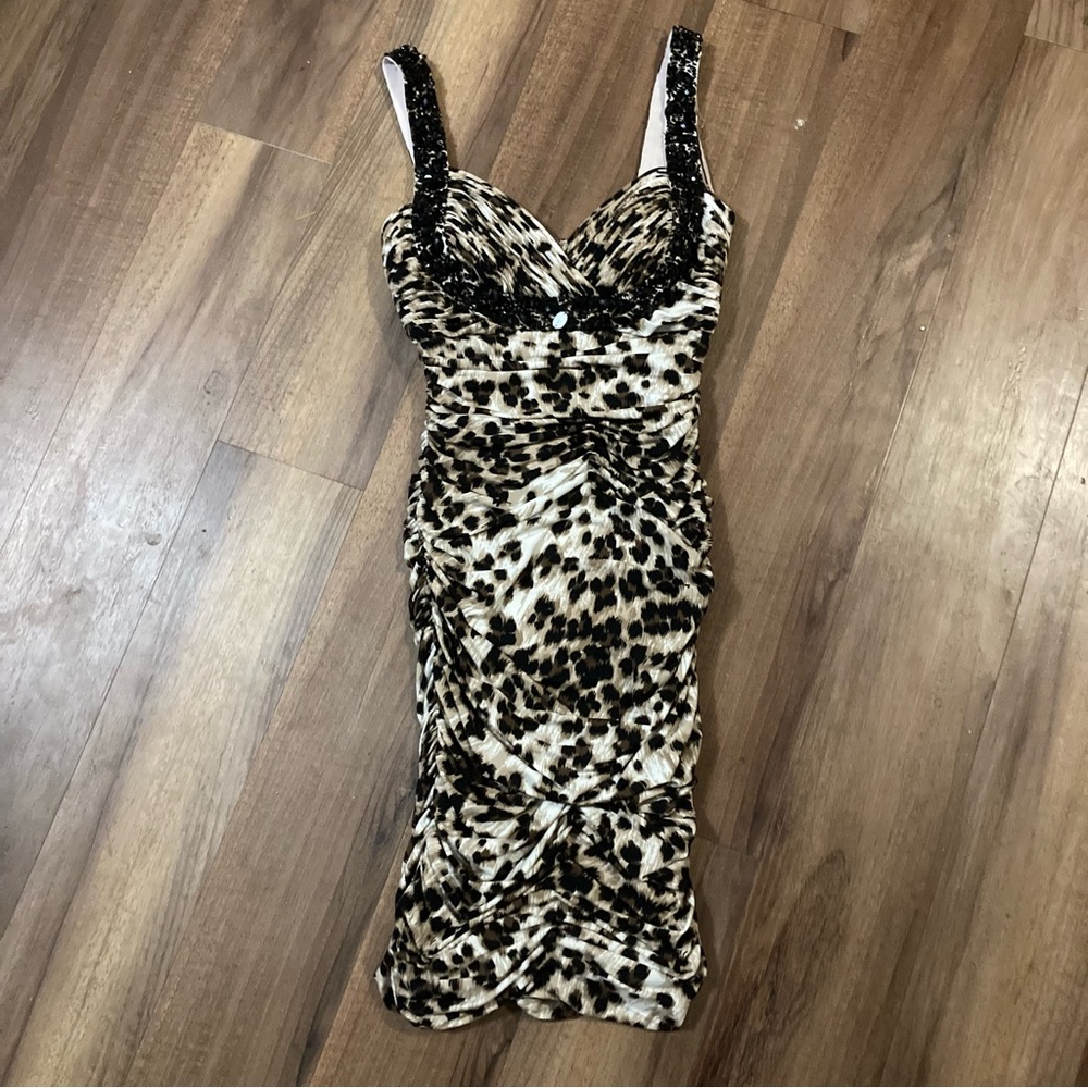 Vintage Cache Leopard Print Sequin Mini Bodycon Dress Sz 2